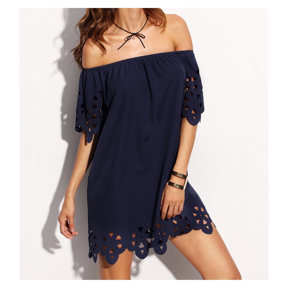 Blue Off the Shoulder Cut Out Dress - Picture 3 of 8